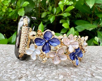 Midnight Elegance Floral Elegance Apple Watch Bands 38 40 42 44 41 45 46 49mm Metal Strap iWatch Series 10 9 8 7 6 5 4 3 2 1 SE Gifts Her