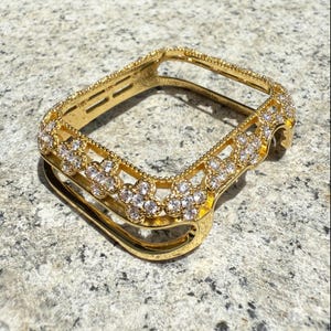 Gold Bling Radiant Bloom Diamond Apple Watch Case Bumper Cover Metal Steel 9/8/7/6/5/SE for iWatch Band 40 41 45mm Women Gifts for Her