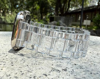 Pulsera de acrílico transparente para Apple Watch Series 10/9/8/7/6/5/4/3/2/1 SE 38 40 41 42 44 45 46 49 mm, ideal como regalo de cumpleaños para mamá.