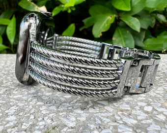 Vintage Link Chain Apple Watch Band, Silver Plated Stainless Steel, Adjustable, Compatible with Series 12 to SE 38-49mm Unisex