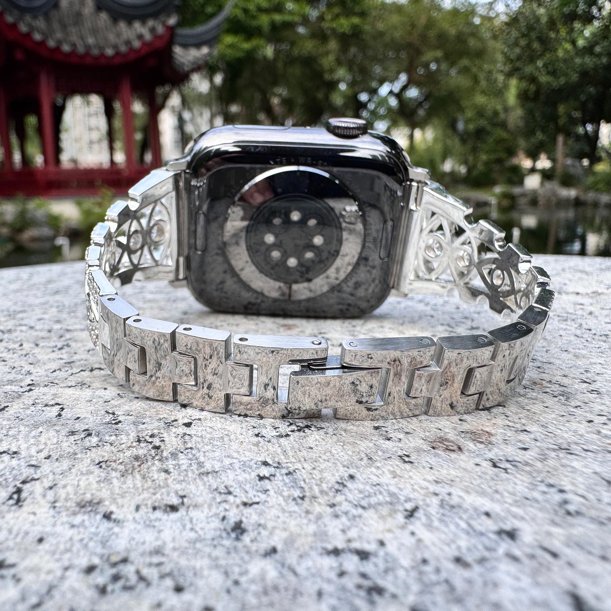 Silver Apple Watch Band With Dazzling Rhinestones Premium
