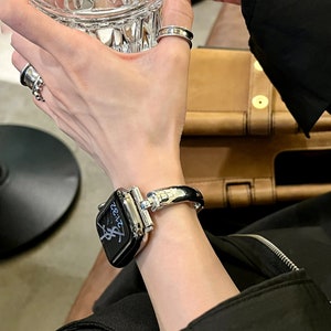 Apple Watch Edelstahl Bügelbild Metallband Armband Silber Damen 38mm 40mm 42mm 44mm 41m 45mm 49mm iWatch für Series 9 8 7 6 5 4 3 2 1 SE Bild 3