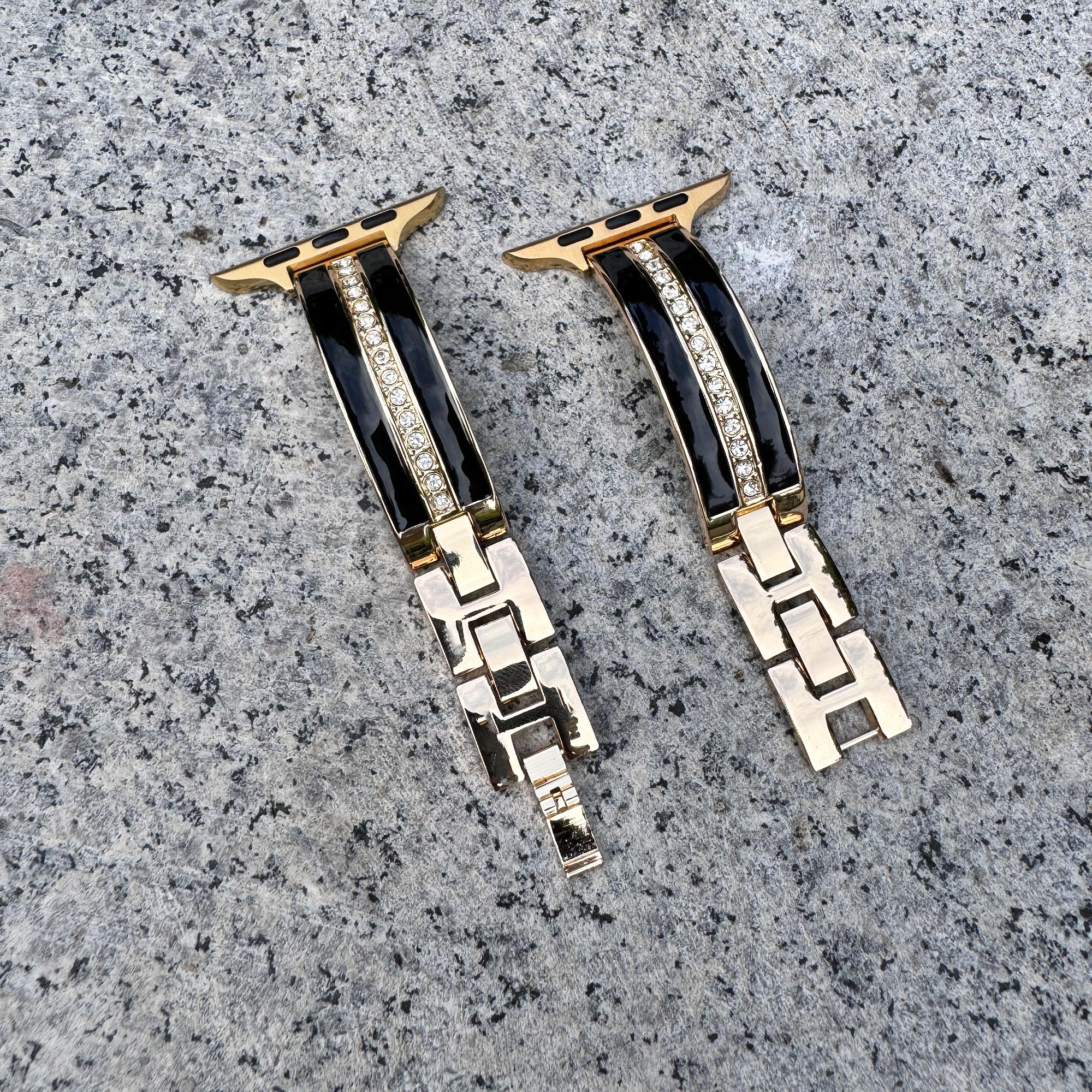 Gold Black Glamorlink Crystal Apple Watch Band Bling