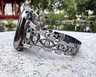 Black Rhinestone Apple Watch Band Sleek and Modern Luxury 38 40 41 42 44 45 46 49mm Metal Strap iWatch Series 12 to SE