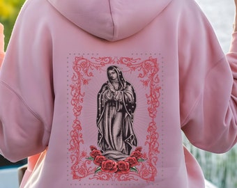 Our Lady Of Guadalupe Hoodie, Mother Virgin Mary Sweatshirt, Catholic Religious Unisex Sweatshirt, Virgen De Guadalupe Pull Over Hoodie