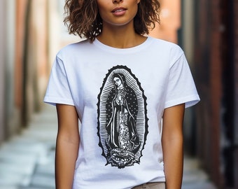 Men's Women's Unisex Virgin Mary T-shirt, Our Lady Of Guadalupe Shirt, Religious T-shirt, Religious Gift, Christian Gift, Christmas Gift