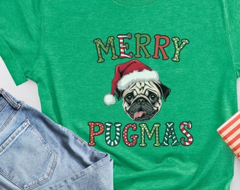 Merry Pugmas Shirt, Pugs Xmas Shirt, Pug Christmas Shirt, Christmas Pug T-Shirt, Pug Mom Shirt, Pug Owner Gift, Santa Pug Shirt