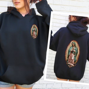 Virgen de Guadalupe Pullover Hoodie, Virgin de Guadalupe Hoodie, Our Lady Of Guadalupe Hoody, Catholic Religious Pullover Sweatshirt