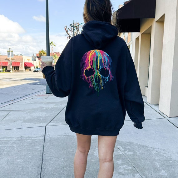 Oversized Hoodie Cool Drippy Hoodies Neon Melting Skull Hoodie