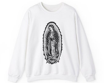 Guadalupe Sweatshirt, Virgin de Guadalupe Pullover Hoodie, Our Lady Of Guadalupe Hoody, Catholic Religious Sweatshirt WHITE - 4XL