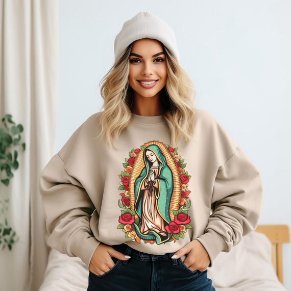 Our Lady Of Guadalupe Hoodie, Mother Virgin Mary Catholic Religious Unisex Crewneck Sweatshirt, Virgen De Guadalupe Pull Over Hoodie