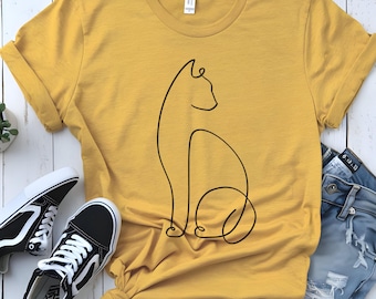 Minimalist Cat Line Art Shirt, Cat Silhouette T-shirt, Cat Silhouette Shirt, Cat Owner Shirt, Gift for Cat Lovers, Cat Mom Tee