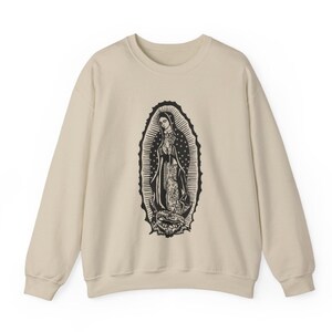 Guadalupe Sweatshirt, Virgin de Guadalupe Pullover Hoodie, Our Lady Of Guadalupe Hoody, Catholic Religious Sweatshirt SAND - 3XL