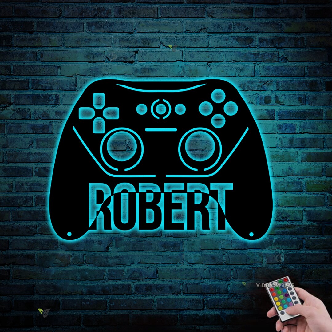 Game Controller Metal Wall Art Led Light Gaming Home Decor Etsy