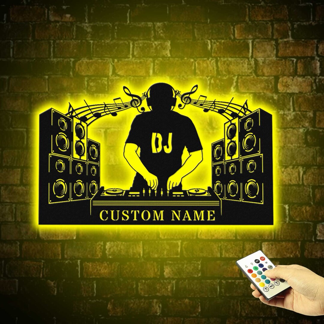 Custom Name DJ Player Metal Sign With LED Lights DJ Disc Etsy