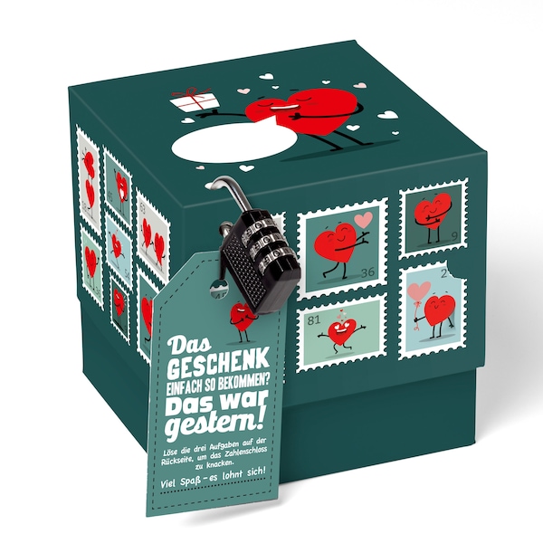 SURPRISA - Handgemachte Rätselbox Liebe mit Schloss - Perfektes Geschenk für Valentinstag, Jahrestag oder Hochzeitstag - Personalisierbar
