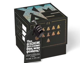 SURPRISA Weihnachts-Rätselbox Geschenkbox mit Zahlenschloss, in Blau, Rot, Grün oder Schwarz, Verschiedene Größen für kreative Geschenkideen