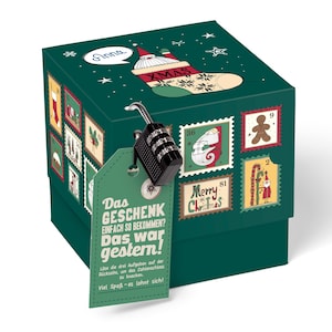 SURPRISA Weihnachts-Rätselbox im nostalgischen Briefmarken-Design – Geschenkbox für Geldgeschenke, Gutscheine und kleine Überraschungen