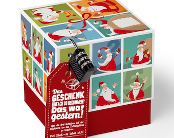 SURPRISA Geschenkbox für Weihnachten, Rätselbox Geldgeschenke Verpackung für Gutscheine, Weihnachtsmann Rätsel, in drei verschiedenen Größen