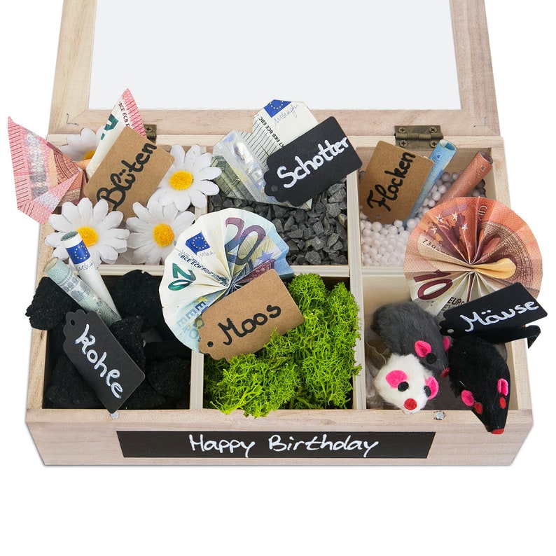 SURPRISA Schotter Schatulle kreative Verpackung für Geldgeschenke und persönliche Geschenkbox zum Geburtstag, Jugendweihe oder Hochzeit Paulownia