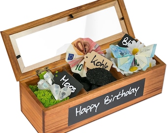 SURPRISA Schotter Schatulle 3er kreative Verpackung für Geldgeschenke und persönliche Geschenkbox zum Geburtstag, Jugendweihe oder Hochzeit