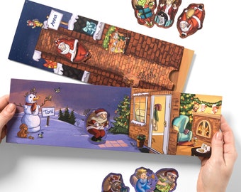 SURPRISA XXL Weihnachtskarte mit überraschendem Slider-Effekt, Komplettset mit 2 Motiven Personalisierbar Ideal für Geldgeschenke Gutscheine