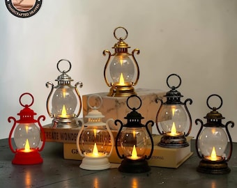 Retro Battery Powered Lantern, Portable LED Table Lamp, Vintage Home Decor, Warm Light
