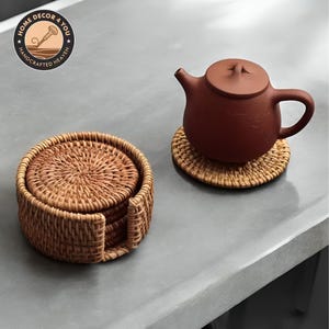 Drink Coasters Set, Rattan Coasters Table Placemat, 6 Pcs Set - Diameter 8Cm