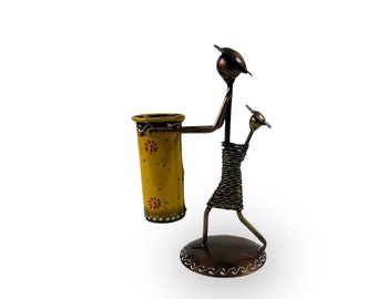 Handmade Pen Stand Holder, Tribal Style Pen Holder Display, Vertical Pen Stand | Tabletop Decoration