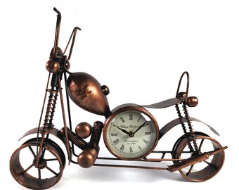 Handmade Bike Clock, Vintage Rustic Bike Themed Clock | Tabletop Decor Piece - Father's Day Gift
