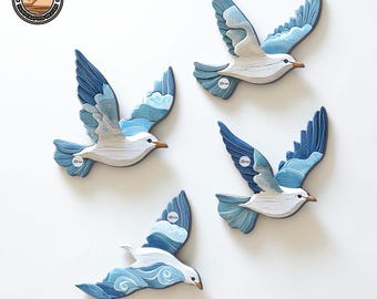 Flying Seagull Design Wall Decor Set - Wooden Coastal Signs for Beach Homes