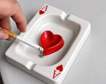 Ace of Hearts Ceramic Tray, Playing Card Trinket Dish, Poker Room Decor, Unique Ashtray Gift for Card Players, Game Night Table Accent