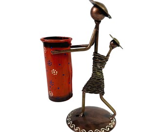 Handmade Pen Holder Stand, Vintage Pen Holder Display, Tribal Pen Stand | Tabletop Decoration - Gift