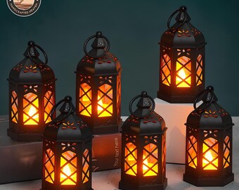 Retro Hexagonal LED Lamp, Vintage Desktop Light, Portable Candle Style Decor, Black or White