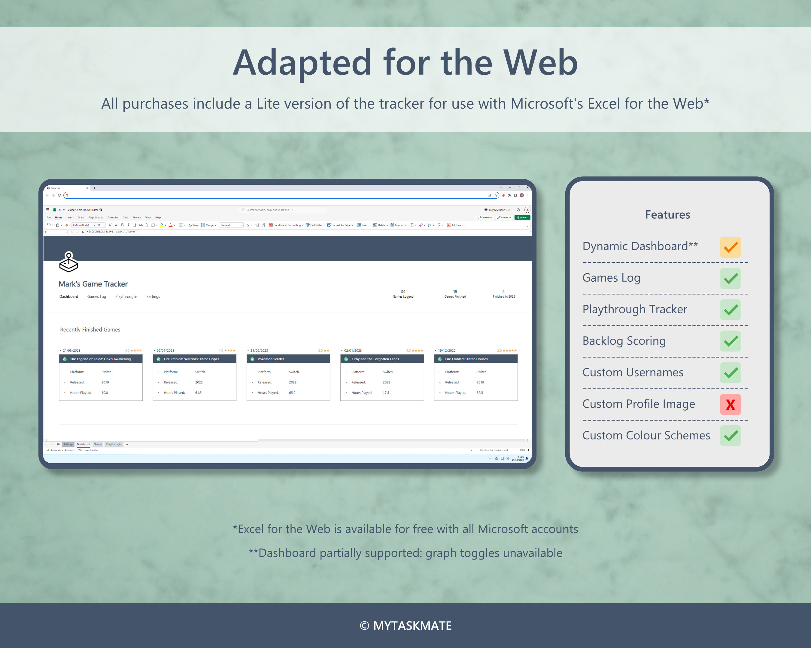 Video Game Tracker for Excel Game Tracker Game Journal Game Collection