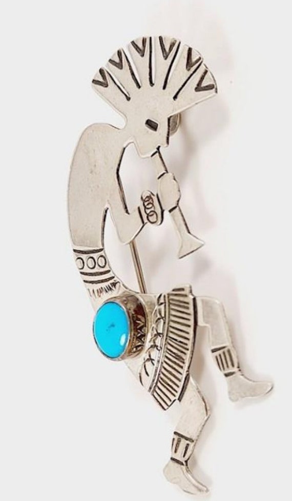 Navajo Sterling Turquoise Kokopelli Dancer Artist… - image 2