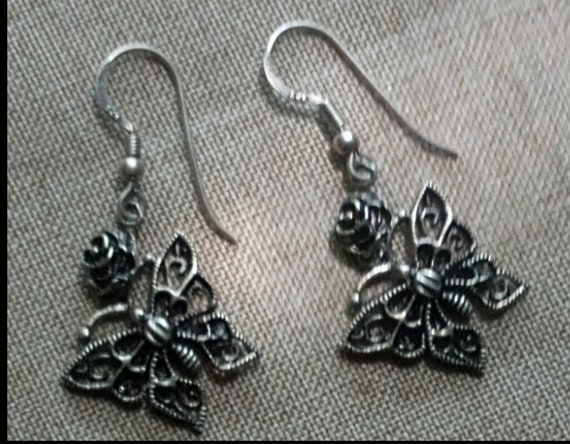 Marcasite 925 Silver Butterfly Single Rose Vintag… - image 4