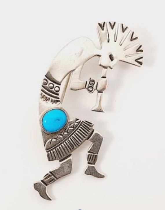 Navajo Sterling Turquoise Kokopelli Dancer Artist… - image 1