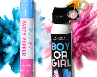 Gender Reveal Feuerlöscher + Gratis Konfettikanone| Powderspray | 100g | Geschlechtsenthüllung Boy or Girl | Junge oder Mädchen