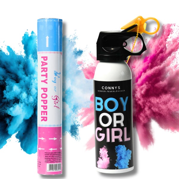 Gender Reveal Feuerlöscher + Gratis Konfettikanone| Powderspray | 100g | Geschlechtsenthüllung Boy or Girl | Junge oder Mädchen