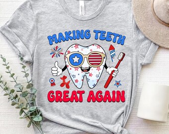 4th of July Dental T-Shirt, Dental Assistant July 4th Coquette Shirt, Patriotic Independence Day Dental Hygienist CDA Tshirt, Dentist Tee