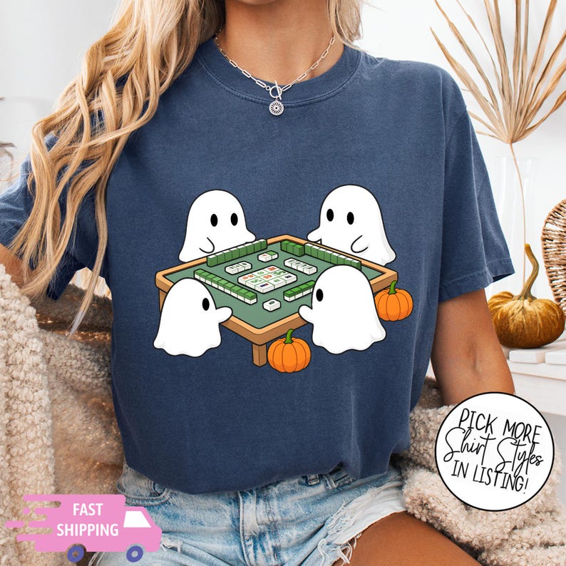 Comfort Colors® Halloween Mahjong Shirt, Ghost Mahjong Tee, Spooky Season Tile Game Top, Mahjong Group Costume Idea, Halloween Game Shirt image 4
