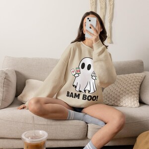Comfort Colors® Bam BOO Halloween-mahjongshirt, Ghost Mahjong-T-shirt, Spooky Season-gametop, mahjong-groepskostuumidee, Halloween-gameshirt afbeelding 6