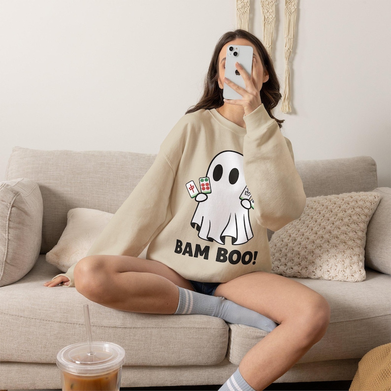 Comfort Colors® Bam BOO Halloween-mahjongshirt, Ghost Mahjong-T-shirt, Spooky Season-gametop, mahjong-groepskostuumidee, Halloween-gameshirt afbeelding 6