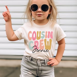 Personalized Groovy Cousin Crew Kids Shirt, Retro Custom Matching Cousins Shirts - Cousin Trip - Boho Natural Kids Youth & Adult Shirts