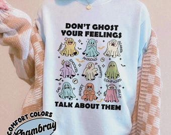 Retro Funny Don't Ghost Your Feelings Mental Health Awareness School Counselor Mental Health Halloween Graphic TShirt for Women
