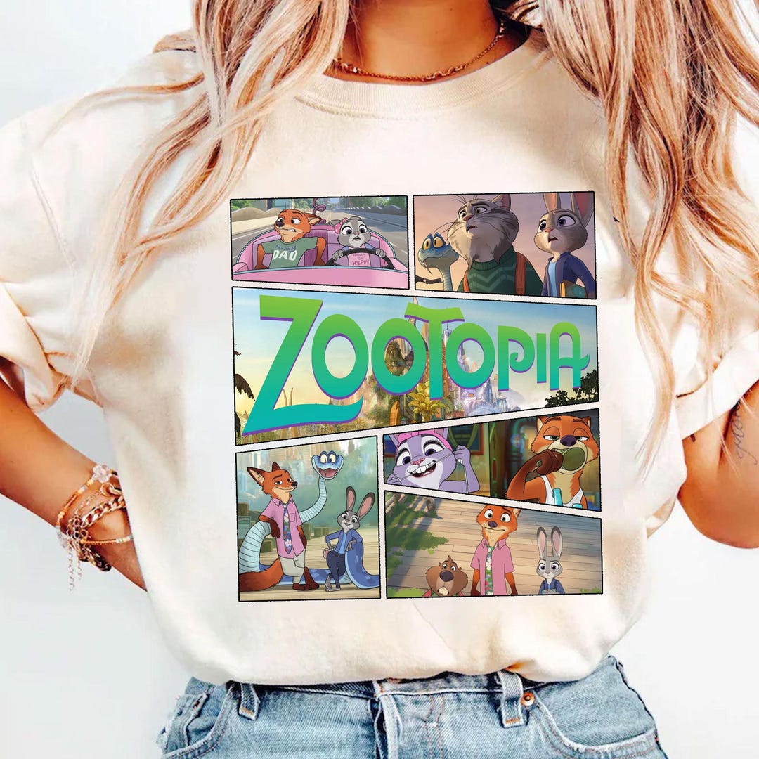 Zootopia Merch Disney Zootopia T-shirt, Judy Hopps Nick Wilde Retro Polaroid Cartoon ...