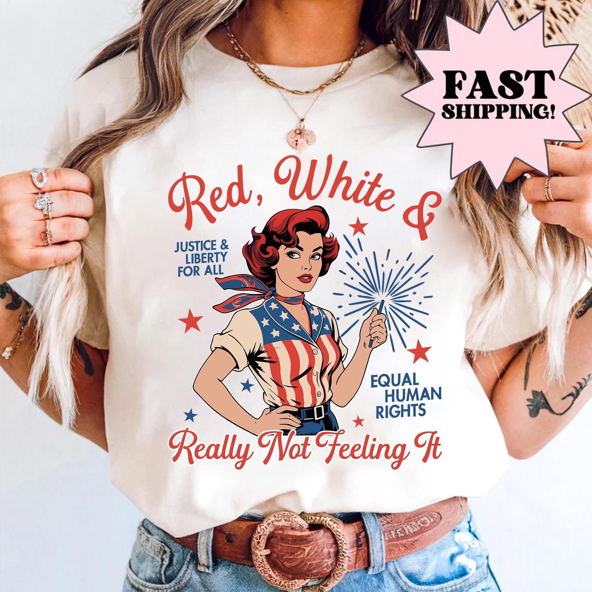 Red White Blue Anti Fourth of July Protest Shirt Political Retro T-Shirt Funny USA Graphic Tee America Sarcastic Tshirt Equal Rights Top