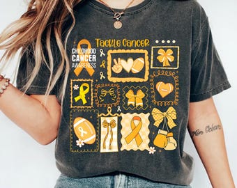 Tackle Childhood Cancer Shirt, Gold Ribbon Football Awareness Tee, Comfort Colors® T-Shirt Gift for Supporters and Families