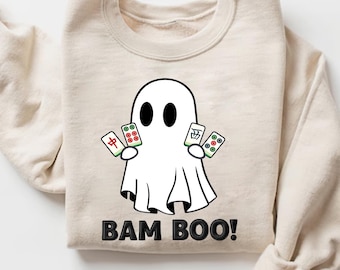 Comfort Colors® Bam BOO Halloween Mahjong Shirt, Ghost Mahjong T-Shirt, Gruseliges Saison Spiel Top, Mahjong Gruppenkostüm Idee, Halloween Spiel Shirt